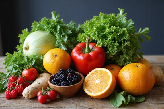 Zdjęcie przedstawiające różnorodne warzywa i owoce